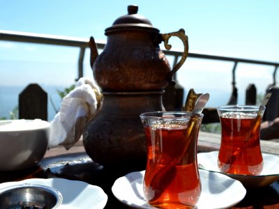 Drink tea from traditional bardac in Istanbul